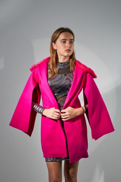 Pink wool coat with fur